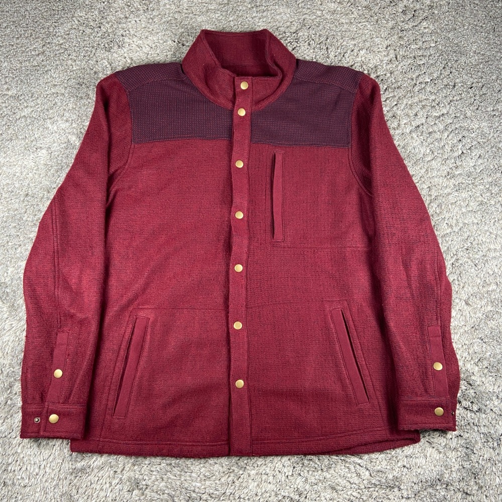 Carbon 2 Cobalt Fleece Snap-Front Shacket Mens L Red Waffle Knit Shirt Jacket